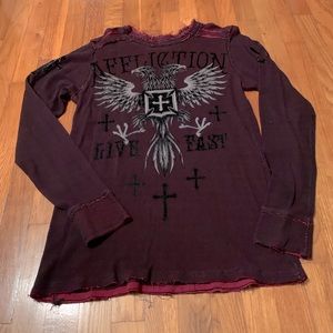 Affliction Reversible Live Fast Sweater Medium